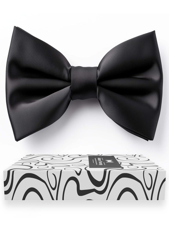 Adam Young Men's Black Bow Tie Pre-Tied Style Formal Satin Classic Bowtie for Tuxedo Faux Silk (Large, Black) - Image 1